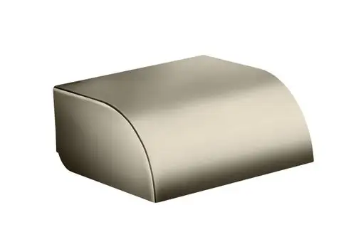 Toilettenpapierhalter mit Deckel in poliertem Nickel von AXOR, abgerundeter Form, montierbar an der Wand.